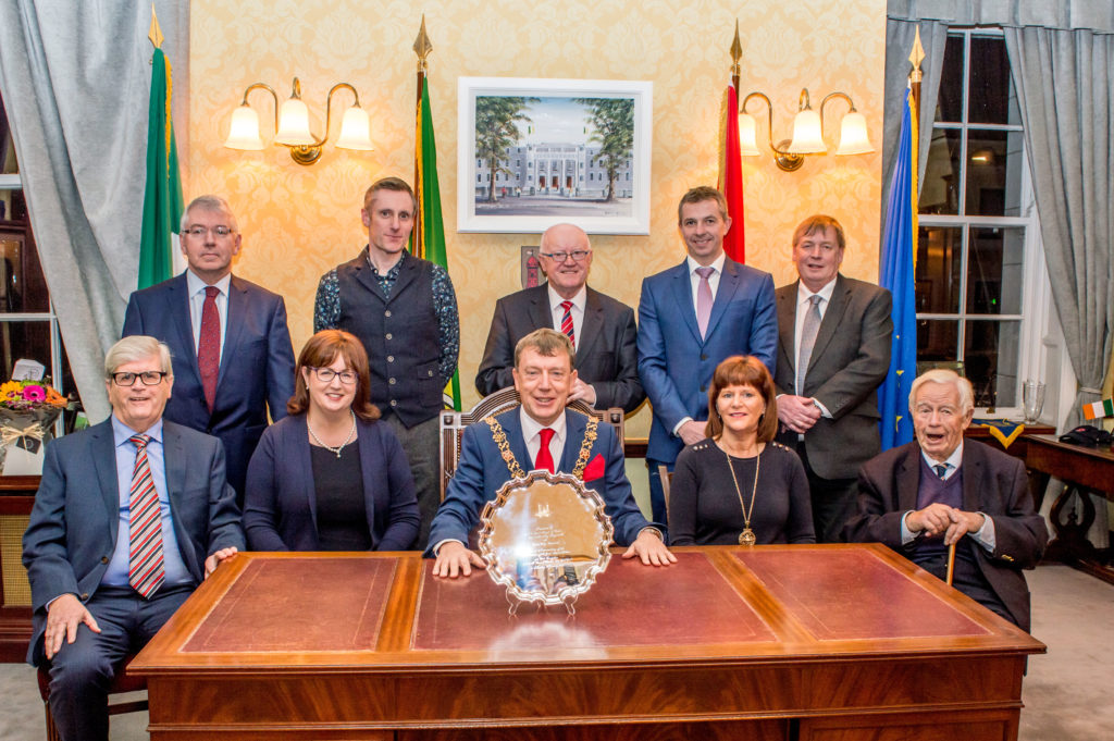 The team behind the Cork Person of the Year 2018 announcement, which will be made on January 19th, pictured at a Civic Reception held by the Lord Mayor to mark the 25th anniversary of the awards scheme. Pictured are (back row, from left): Tom Crosbie, Chairman, Irish Examiner; George Duggan, Cork Crystal; Tony O’Connell, photographer; John Lehane, Lexus Cork; Pat Lemasney, Southern; (front) Manus O’Callaghan; Ann-Marie O’Sullivan, AM O’Sullivan PR; Lord Mayor Cllr Tony Fitzgerald; Lady Mayoress Georgina Fitzgerald; Ted Crosbie, Irish Examiner. Photo: Barrys Photographic Services