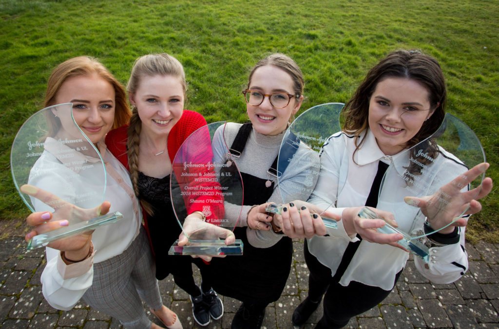 The winning WiSTEM2D team was the Chemistry Group. Pictured after receiving their awards are Alice Parkes, Shauna O'Meara, Wiktoria Brytan and Roisin Molloy. Photo: Alan Place